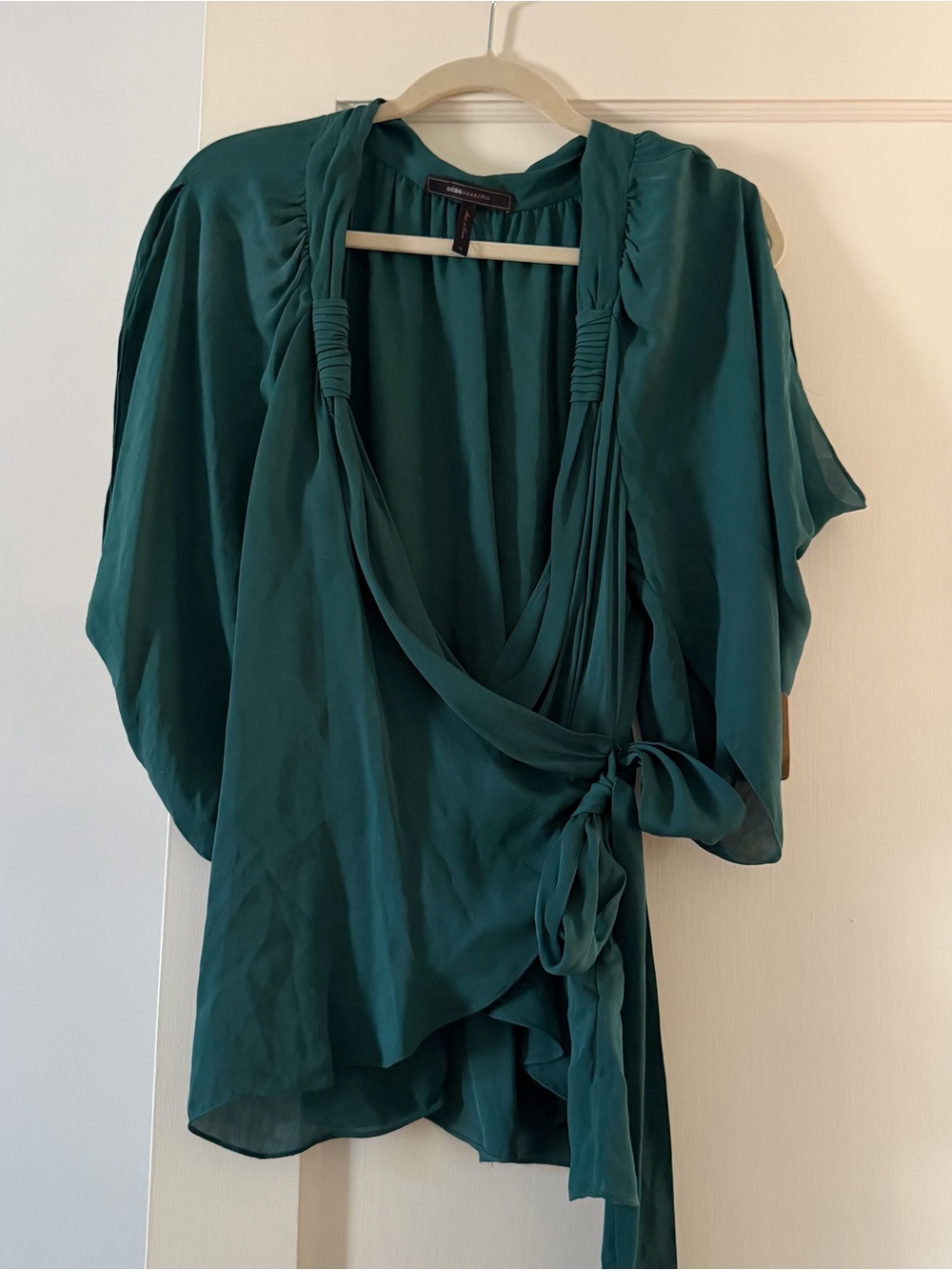 BCBGMaxAzria Teal Silk Wrap Blouse